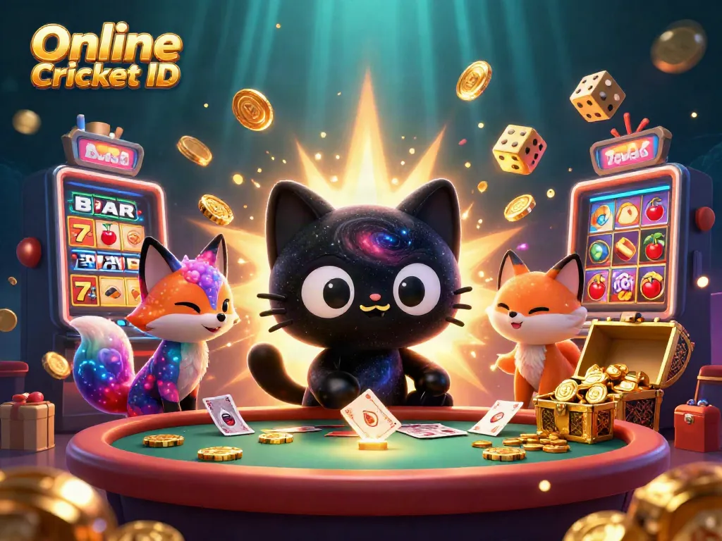 Engage with Online Cricket ID in a cosmic casino filled with games and vibrant characters.