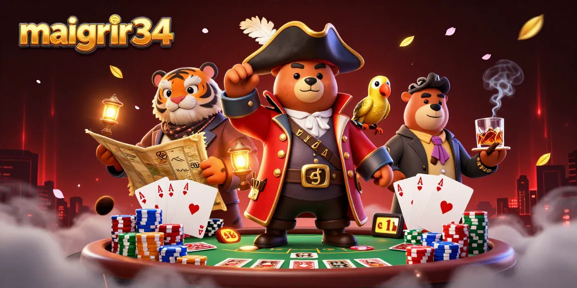 Participez à l'aventure maigrir34 avec un ours capitaine pirate et ses alliés au casino.