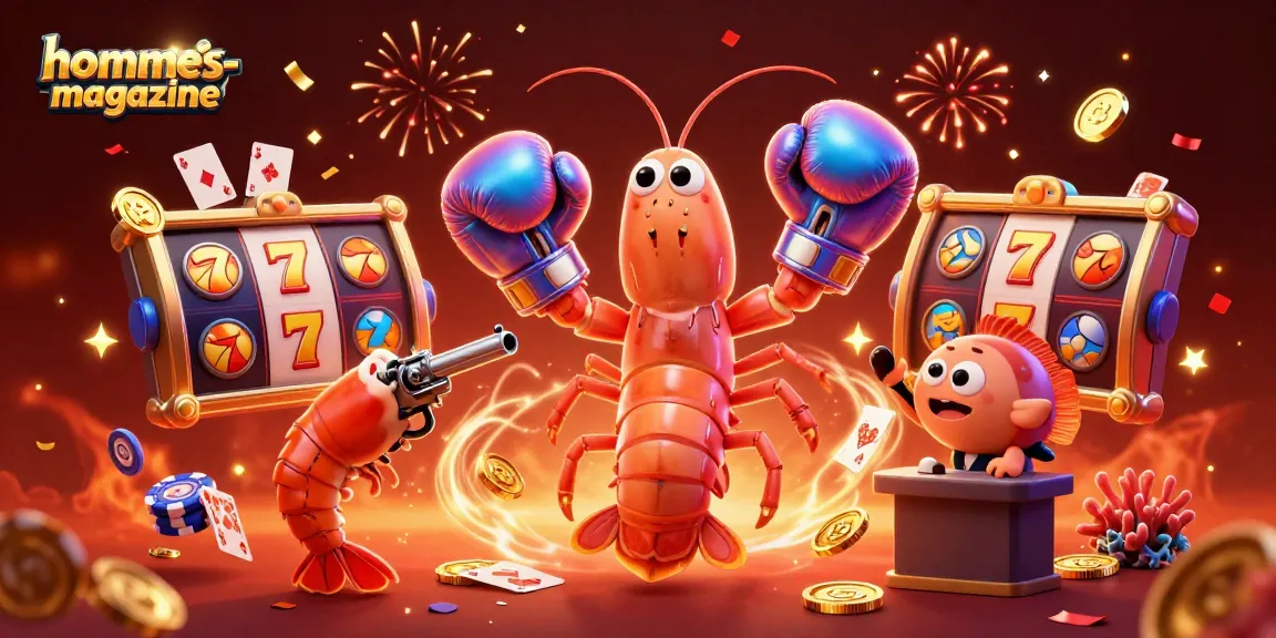 Experience the thrill of gambling action with hommes-magazine featuring vibrant slot reels and dynamic characters.