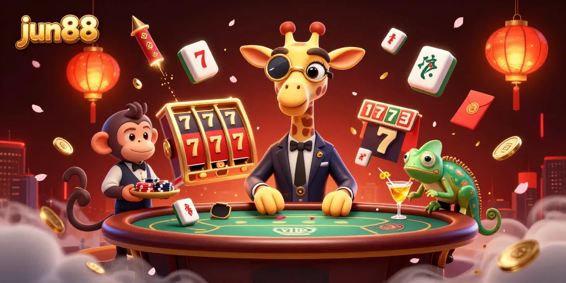 Experience thrilling gaming at jun88 with a high-roller giraffe and vibrant casino elements.