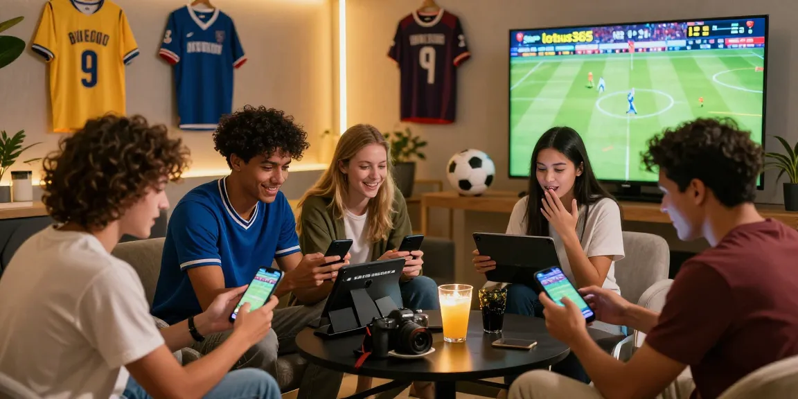 Friends celebrating while using lotus365 for live sports betting in a lively lounge setting with vibrant atmosphere and modern decor.