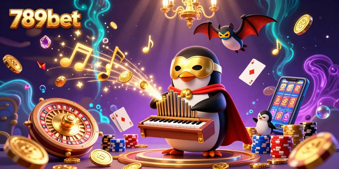 Play fun casino games with 789bet featuring a playful penguin and dazzling golden elements.