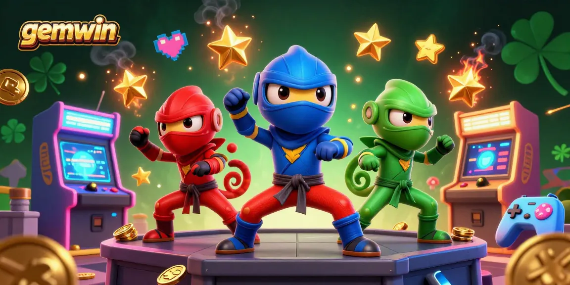 Engage in thrilling gameplay with gemwin, showcasing ninja chameleons and vibrant casino themes.