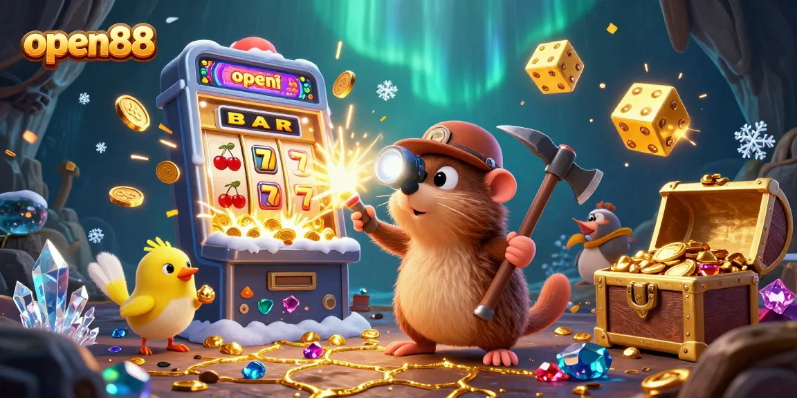 Experience the thrill of open88 with a treasure hunter exploring a jackpot-filled casino