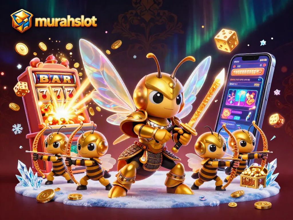 Murahslot hadiah jackpot besar dengan mesin slot 3D penuh koin dan karakter bergenre samurai yang menggenggam katana.