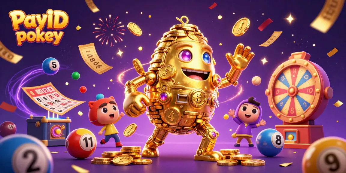 Experience the excitement of PayID pokies with a dynamic, festive 3D illustration showcasing vibrant casino elements.