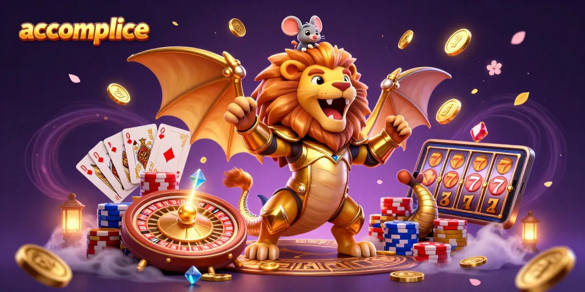 Win with accomplice at the casino featuring a chimera creature and vibrant game elements.