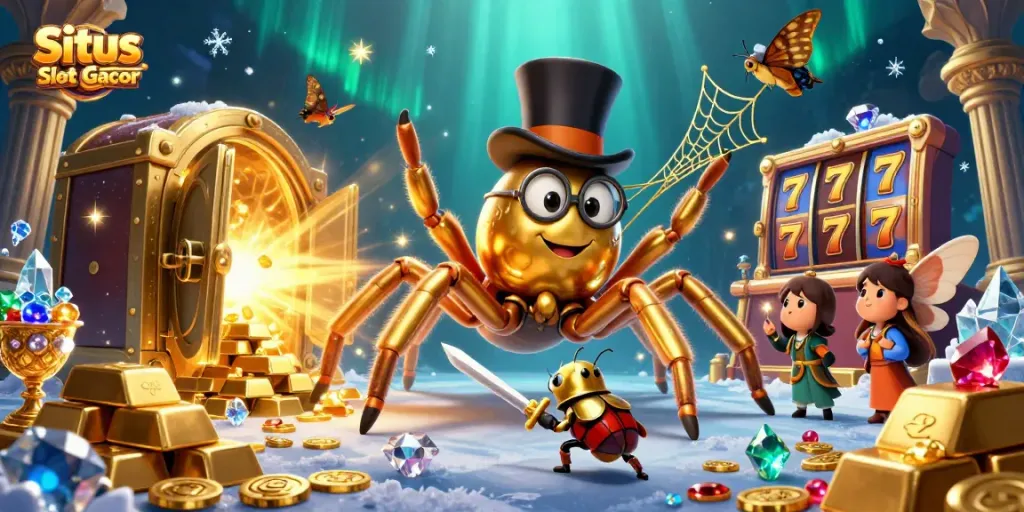 Situs Slot Gacor menampilkan tarantula emas 3D dan ksatria kecil dalam aksi judi yang mendebarkan