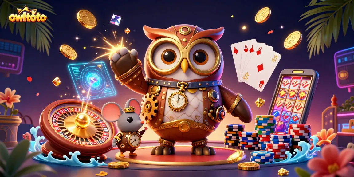 Join the adventure with owltoto as the time-traveling owl navigates a vibrant casino realm.