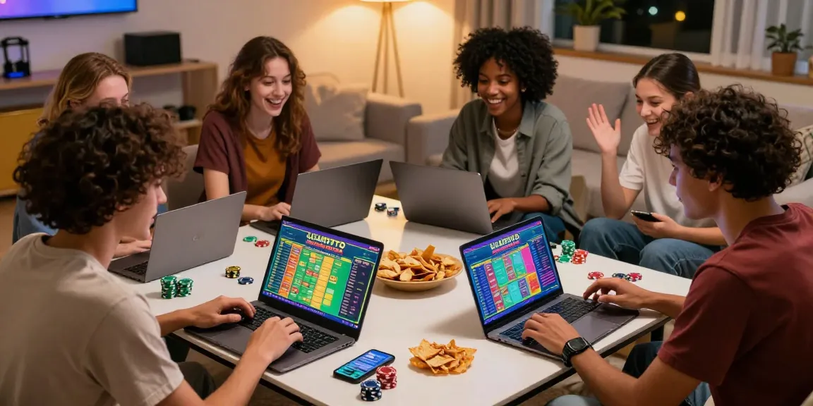 Players enjoying the ULARTOTO online togel game in a lively living room environment.