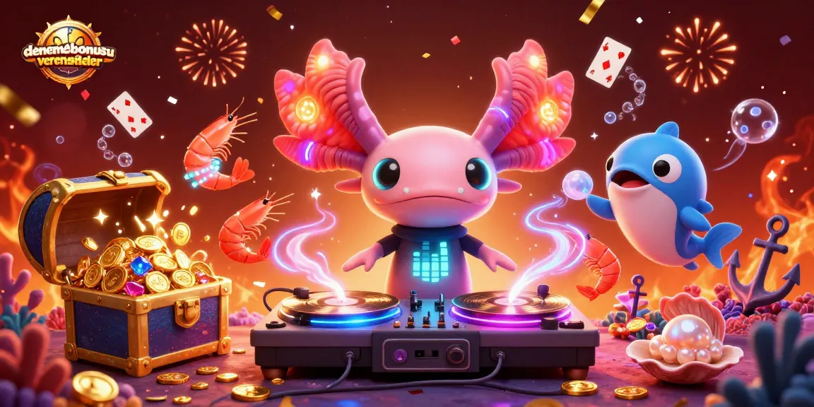 Engage with denemebonusuverensiteler featuring vibrant underwater casino-themed illustration with 3D characters and festive elements.