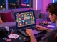 Experience thrilling bandar slot games in an engaging home gaming setup with accessories.