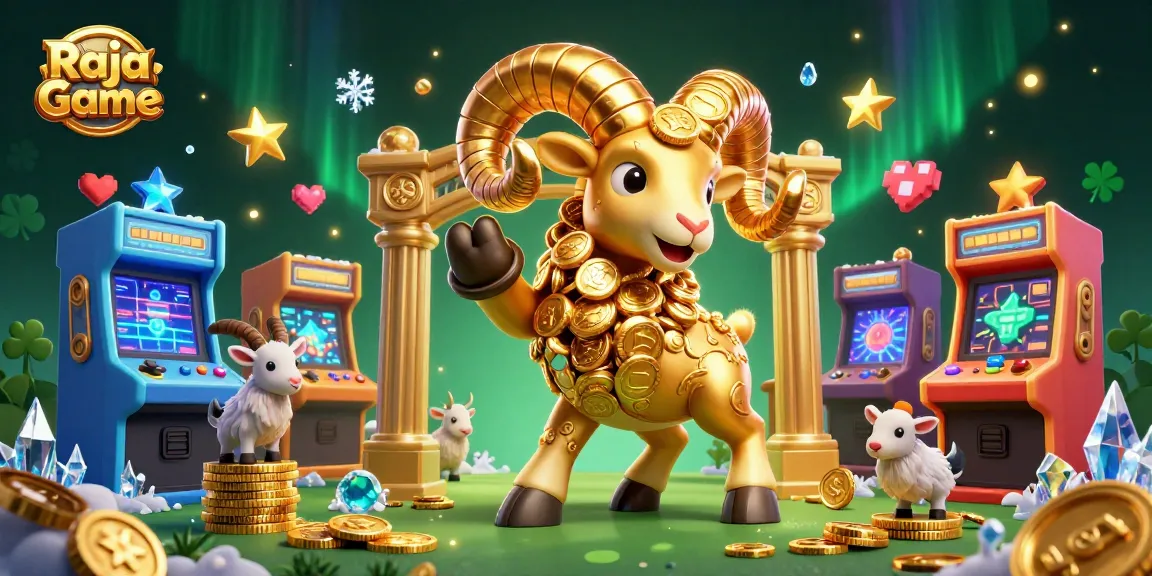 Engage with Raja Game's thrilling golden ram charging through a dynamic casino gaming scene
