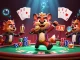 Interact with 999 jili's vibrant casino scene featuring funny hyenas, poker, and drinks.