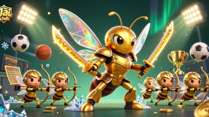 Engage with Jai club's thrilling betting experience featuring a golden hornet and sports elements.