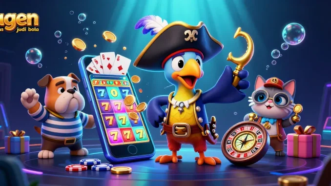 Experience thrilling wins with agen situs judi bola gaming scene featuring pirate-themed characters and vibrant casino elements.