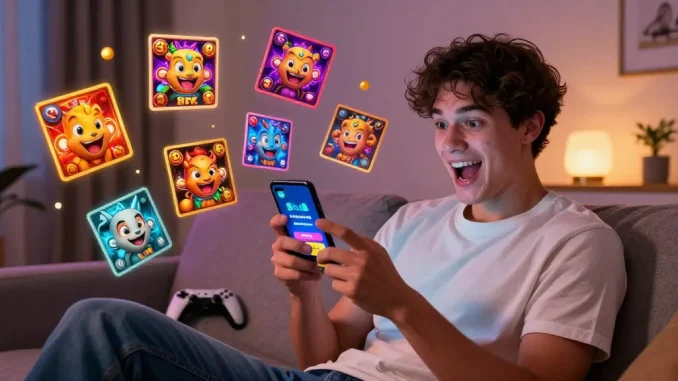 Engaged player enjoying the Slots PK app link in a cozy gaming environment.