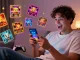 Engaged player enjoying the Slots PK app link in a cozy gaming environment.