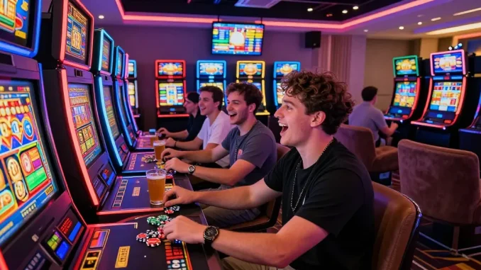 Pengalaman seru bermain slot88 di kasino online dengan pemain bersemangat dan mesin slot yang berwarna-warni.