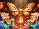 Experience jackpot thrills with totoslotmacau's vibrant casino scene featuring colorful slot reels and golden moths.