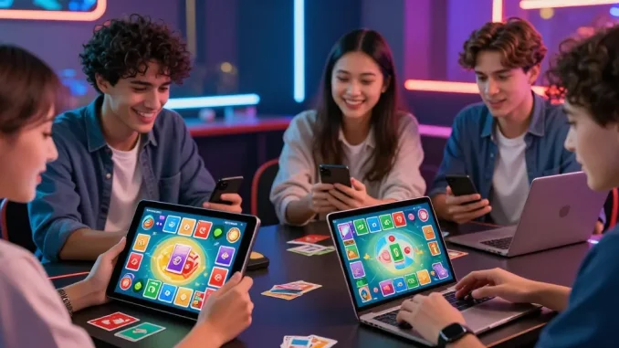 Engaged players enjoying Card Rummy on devices at https://cardrummyapp.com.pk/, showcasing vibrant graphics and excitement.