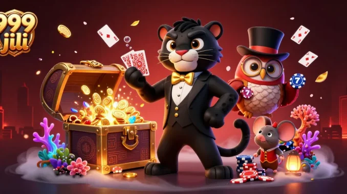 Experience thrilling gameplay with 999 jili featuring a stylish panther dealer, owl, and lucky mouse in a dynamic casino scene.