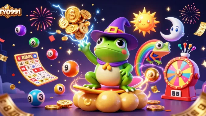Engage with BTY0991's vibrant lottery and gaming scene, featuring colorful elements and dynamic energy.