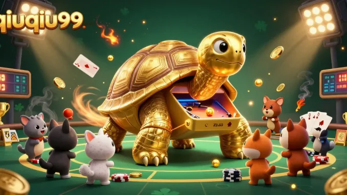 Engage with the thrilling experience of qiuqiu99, featuring vibrant poker elements and captivating characters in a dynamic scene.