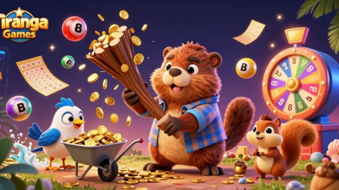 Tiranga Games presents a vibrant scene of gaming excitement with animated characters and lottery elements.