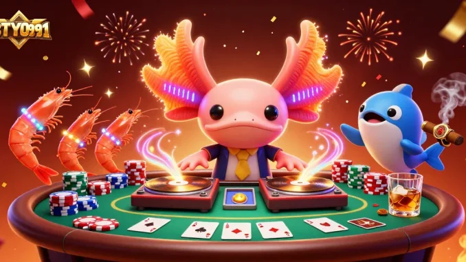 Experience BTY0991's thrilling casino atmosphere with vibrant characters and dynamic poker elements.