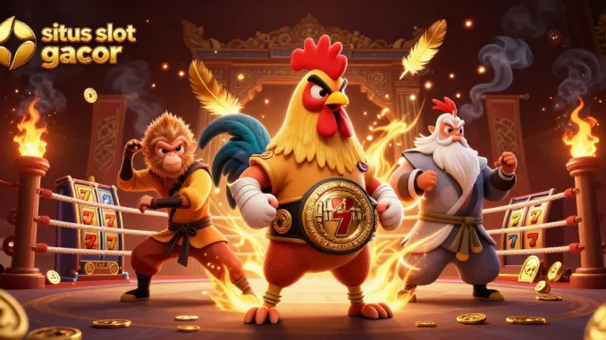 Experience the thrill of situs slot gacor with lively characters in a bustling casino atmosphere.