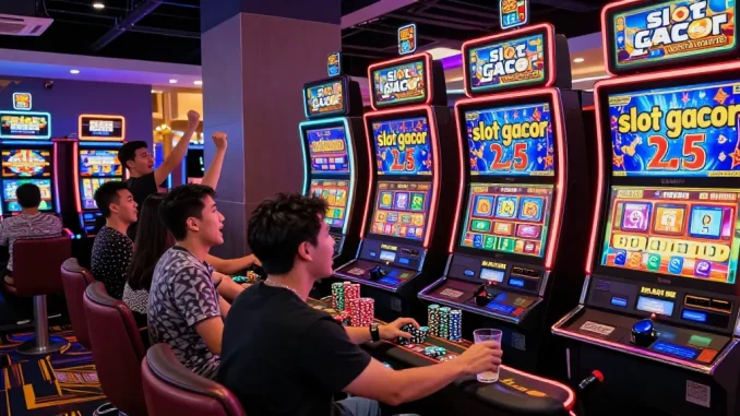 Pengalaman bermain slot gacor di kasino dengan suasana penuh energi dan kegembiraan.