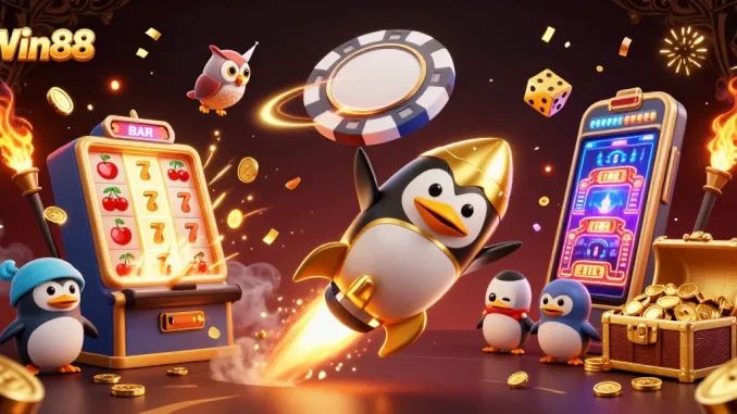 Win88 delivers thrilling online casino action with golden penguin and slot jackpot burst.