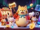Bermain di petirjitu dengan keberuntungan, deretan slot, dan kucing maneki-neko yang membawa keberuntungan.