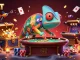 F8BET captivates players with thrilling casino experiences, amidst colorful treasures in a vibrant scene.
