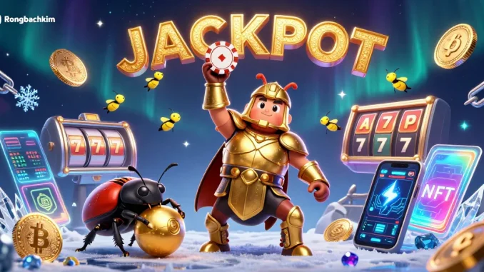 Experience victory with Rongbachkim in this vibrant 3D illustration featuring casino-themed elements.
