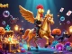 sbobet offers thrilling bets with a golden rooster headless horseman in a vibrant casino scene.