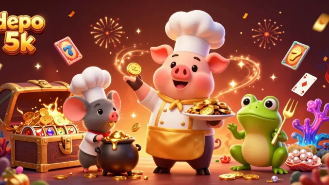 Experience jackpot excitement with depo 5k slots featuring vibrant gold coins and engaging characters.